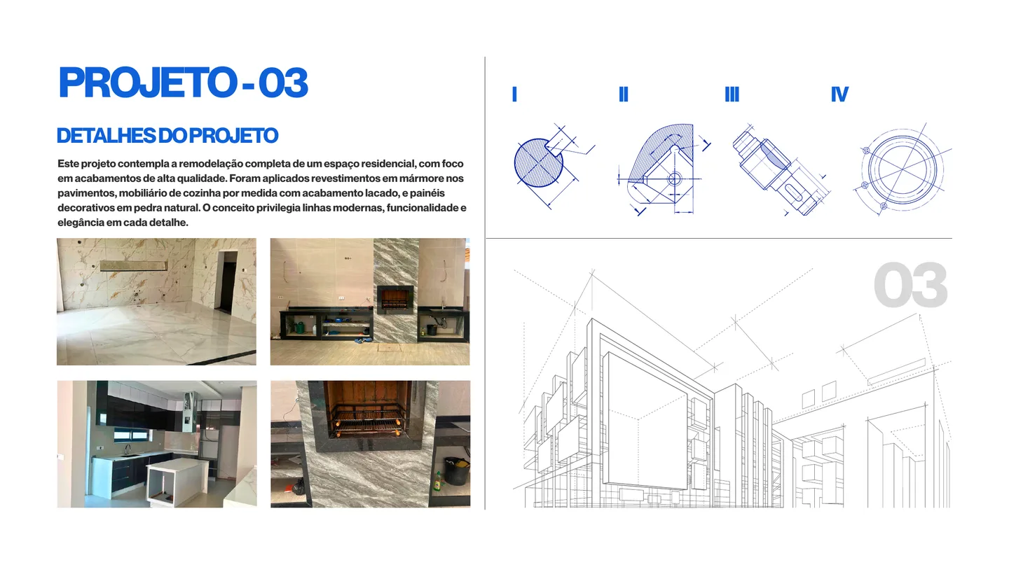 Página do portfolio com detalhes de acabamentos